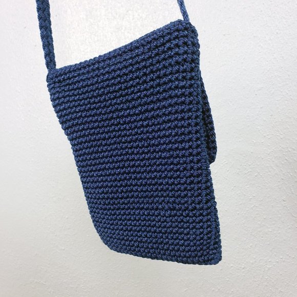 Women's Blue Knit Braided Lined Cell ID Purse Crossbody Shoulder Bag - Picture 7 of 10